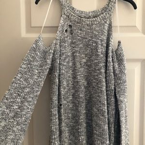 Distressed Cold Shoulder Sweater
